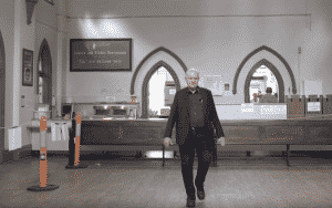 Rev. Bill Crews in an empty Loaves & Fishes Free Restaurant.