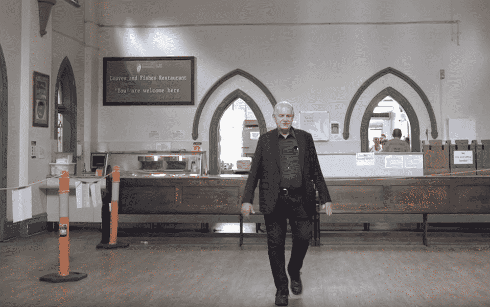 Rev. Bill Crews in an empty Loaves & Fishes Free Restaurant.
