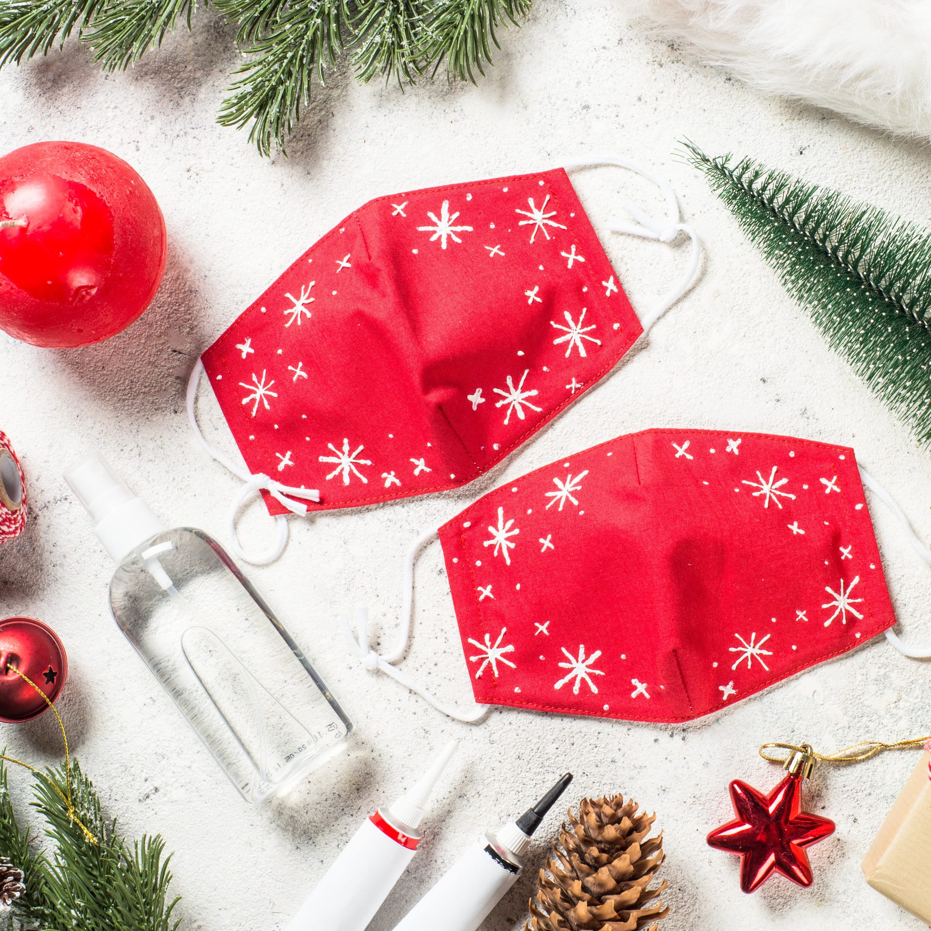 Christmas-themed face masks.