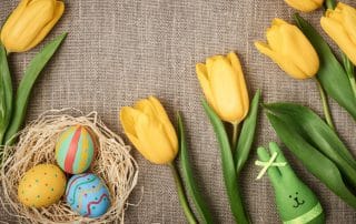 Easter eggs and an Easter bunny.