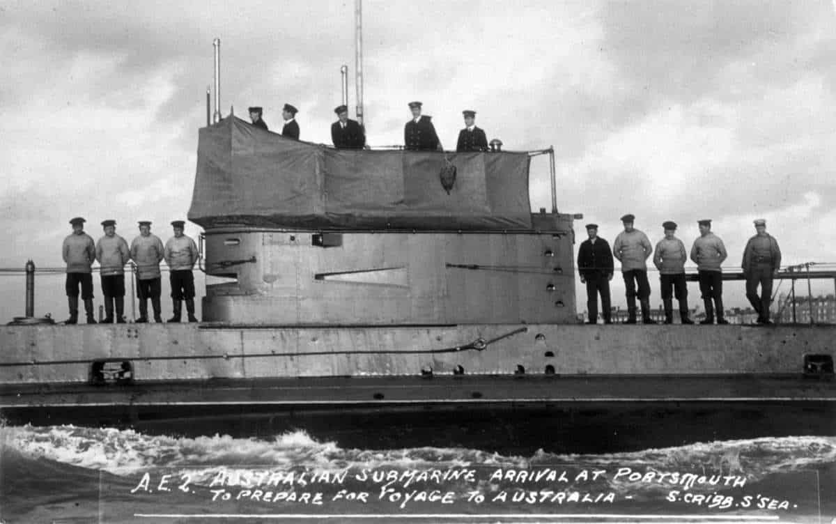 Australian submarine arrive at Portsmouth, 1914.