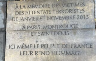 A memorial plaque to the Paris terror victims.