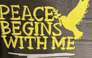"Peace begins with me" artwork inside the UN Building in New York City.