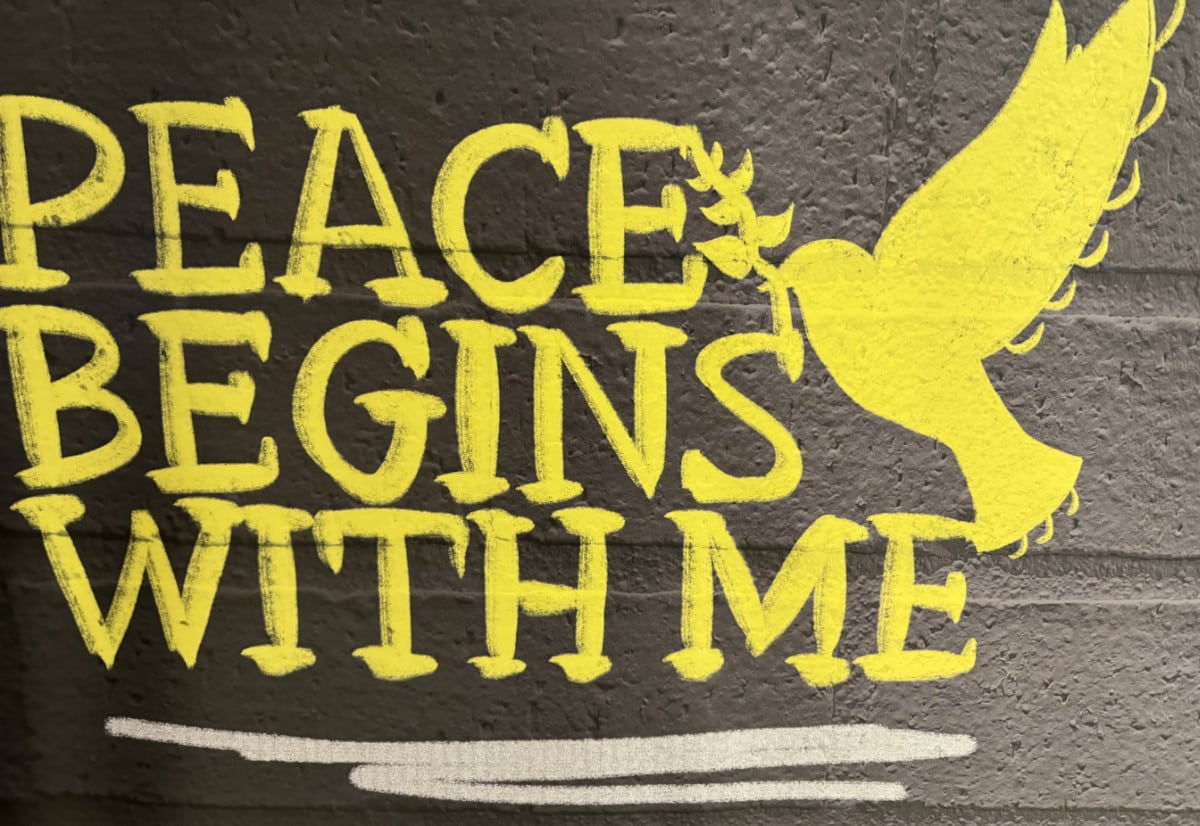 "Peace begins with me" artwork inside the UN Building in New York City.