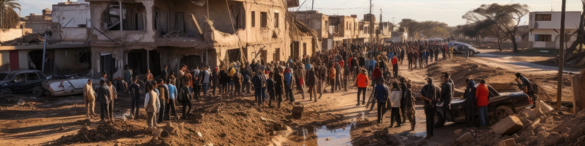 People walk among streets of war ravaged Gaza.