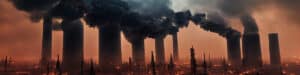 Smoke coming out of factory chimneys –apocalyptic destruction of Earth.